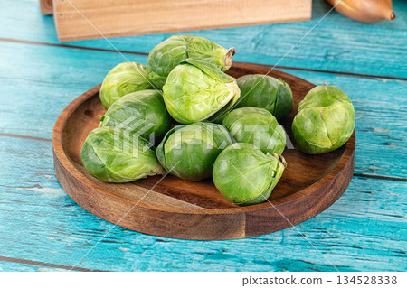Raw green ripe brussels sprouts Raw green ripe brussels sprouts 134528338