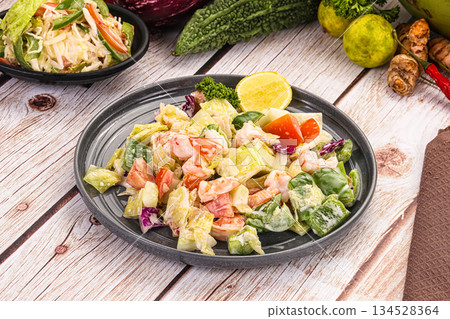 Salad with prawn and vegetables Salad with prawn and vegetables 134528364