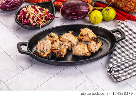 Afgani chicken kebab with white marinade 134528379