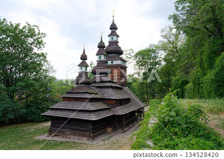 Wooden orthodox Carpathian Ruthenian Church of the Saint Michael Archangel at Kinsky Gardens, Petrin, Prague, Czech Republic Wooden orthodox Carpathian Ruthenian Church of the Saint Michael Archangel at Kinsky Gardens, Petrin, Prague, Czech Republic 134528420