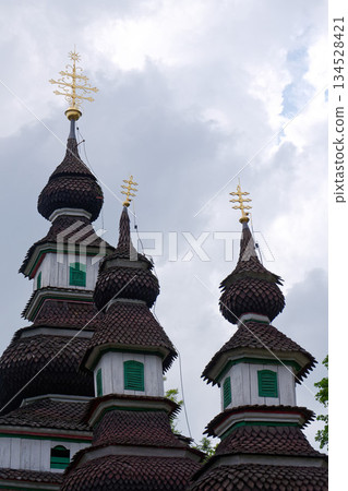 Wooden orthodox Carpathian Ruthenian Church of the Saint Michael Archangel at Kinsky Gardens, Petrin, Prague, Czech Republic Wooden orthodox Carpathian Ruthenian Church of the Saint Michael Archangel at Kinsky Gardens, Petrin, Prague, Czech Republic 134528421
