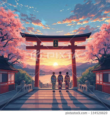 Torii gates dyed in the sunset 134528820