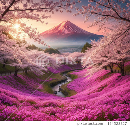 山區和河流在春天 134528827