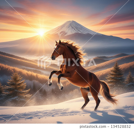 Sunrise and Prancing Horse Sunrise and Prancing Horse 134528832