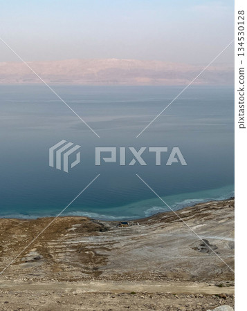 A breathtaking panorama of the calm Dead Sea with the opposite shore visible. High quality photo A breathtaking panorama of the calm Dead Sea with the opposite shore visible. High quality photo 134530128