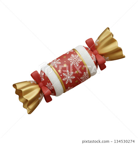 3d christmas cracker party favor decorated with delicate snowflakes and shiny gold bows, perfect for holiday tables, gifts, and celebrations 134530274