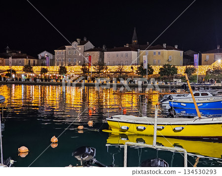Christmas Lights Along Budva Waterfront Marina at Night Christmas Lights Along Budva Waterfront Marina at Night 134530293