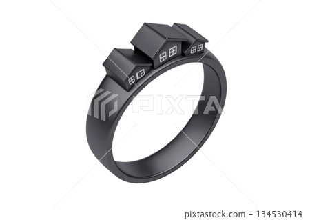 A unique ring featuring miniature house designs, blending jewelry with home-themed elements for a distinctive aesthetic. 134530414