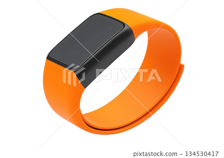 A modern orange fitness tracker with a sleek black display, designed for health monitoring and activity tracking. A modern orange fitness tracker with a sleek black display, designed for health monitoring and activity tracking. 134530417