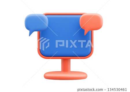 A colorful computer monitor with speech bubbles, symbolizing conversation and communication in digital spaces. 134530461