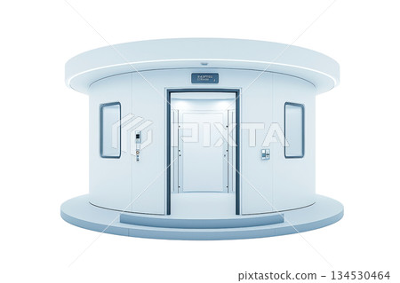 A futuristic, circular room with smooth white surfaces and a central door, featuring sleek lines and modern design elements. A futuristic, circular room with smooth white surfaces and a central door, featuring sleek lines and modern design elements. 134530464