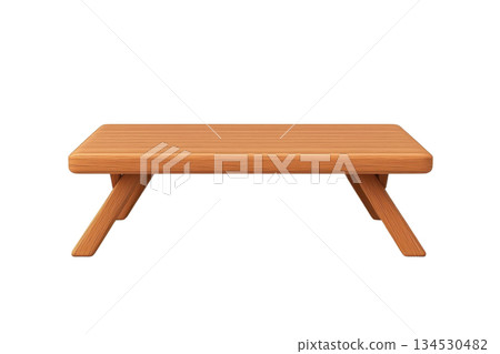 A simple wooden table with angled legs, showcasing a natural finish and minimalistic design. 134530482