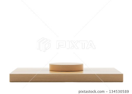 A minimalist wooden platform with a cylindrical object centered on top, highlighting a simple yet elegant design. A minimalist wooden platform with a cylindrical object centered on top, highlighting a simple yet elegant design. 134530589