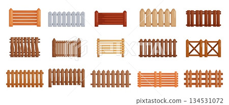 Wooden fence icon set isolated on white background Wooden fence icon set isolated on white background 134531072