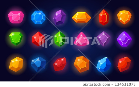 Colorful cartoon gem icons set for games and fantasy UI 134531075