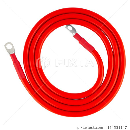electrical cable with metal contacts insulated on white background 134531147