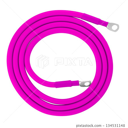 electrical cable with metal contacts insulated on white background electrical cable with metal contacts insulated on white background 134531148