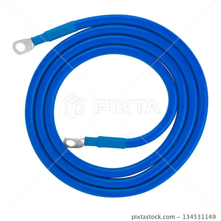 electrical cable with metal contacts insulated on white background electrical cable with metal contacts insulated on white background 134531149