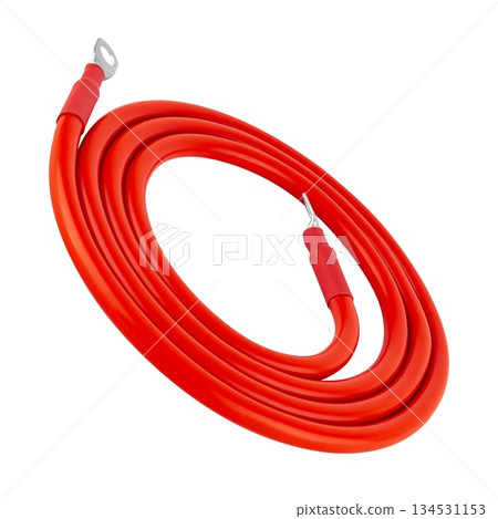 electrical cable with metal contacts insulated on white background electrical cable with metal contacts insulated on white background 134531153