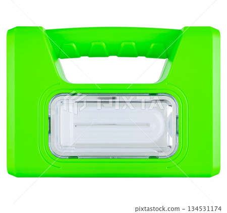 portable battery-powered flashlight, on white background in insulation portable battery-powered flashlight, on white background in insulation 134531174