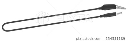 electric cable, with a metal contact on one side and a clip (crocodile) on the other, on a white background in insulation electric cable, with a metal contact on one side and a clip (crocodile) on the other, on a white background in insulation 134531189