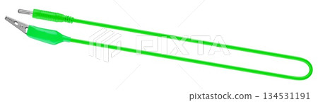 electric cable, with a metal contact on one side and a clip (crocodile) on the other, on a white background in insulation electric cable, with a metal contact on one side and a clip (crocodile) on the other, on a white background in insulation 134531191