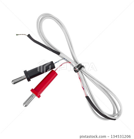temperature sensor, for multimeter, on white background in insulation temperature sensor, for multimeter, on white background in insulation 134531206