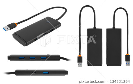 USB-C Hub multifunction station, on white background in isolation USB-C Hub multifunction station, on white background in isolation 134531294