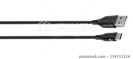 cable with USB connector, Type-C, on white background in insulation 134531314