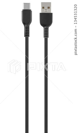 cable with USB and Type-C connector, insulated on white background 134531320