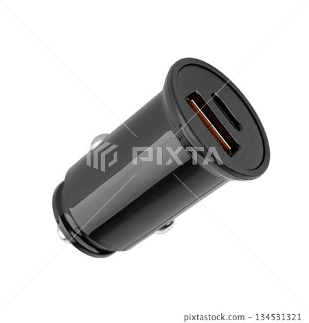 car cigarette lighter charging adapter, on white background in insulation 134531321