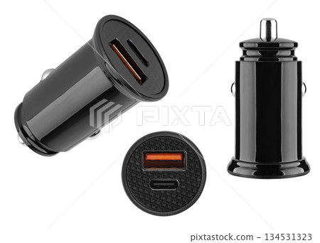 car cigarette lighter charging adapter, on white background in insulation 134531323