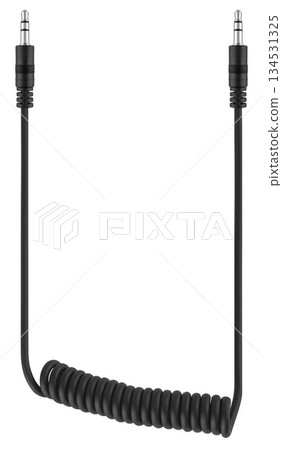 Cable with 3.5mm audio connector, insulated on white background 134531325
