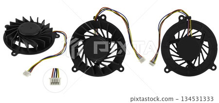 cooling system for laptop, fan, in multiple projections, on white background 134531333