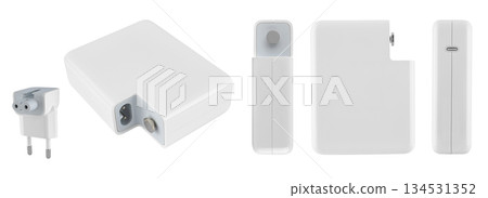 laptop power adapter, on white background in insulation laptop power adapter, on white background in insulation 134531352