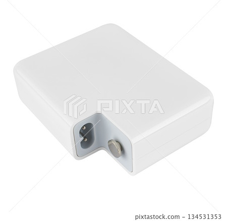 laptop power adapter, on white background in insulation laptop power adapter, on white background in insulation 134531353