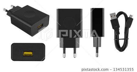 Power adapter for tablet laptop, on white background in insulation 134531355