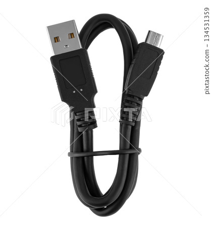 cable with USB and micro USB connector, insulated on white background 134531359