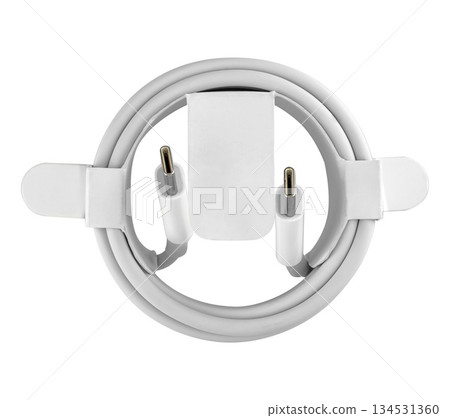 cable with Type-C connector, insulated on white background 134531360