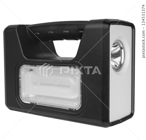 Cordless portable flashlight with handle, white background in insulation 134531374