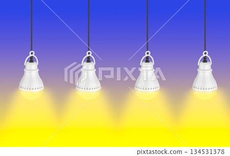 electric LED bulbs, switched on and glowing, on a colored background 134531378