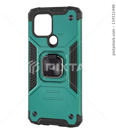 Silicone shockproof phone case, with ring holder, white background in insulation 134531496