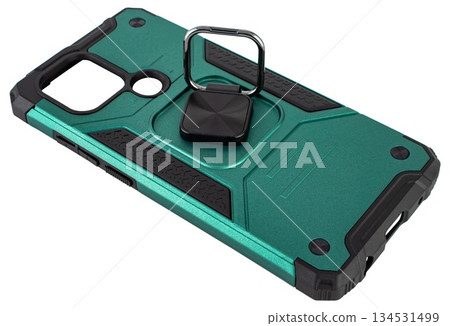 Silicone shockproof phone case, with ring holder, white background in insulation 134531499