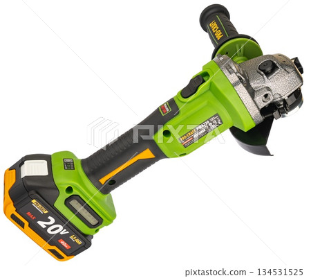 ProCraft cordless angle grinder on white background in insulation. 134531525