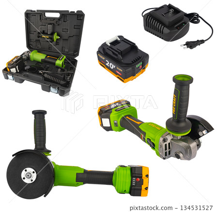 ProCraft battery powered angle grinder angle grinder on white background in insulation. ProCraft battery powered angle grinder angle grinder on white background in insulation. 134531527