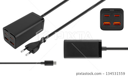 Power adapter for phone, white background in insulation 134531559