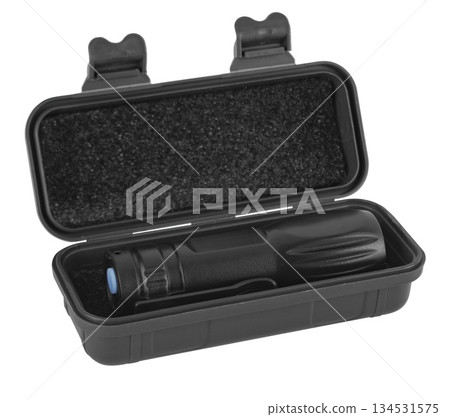 LED camping flashlight, on a white background in insulation LED camping flashlight, on a white background in insulation 134531575