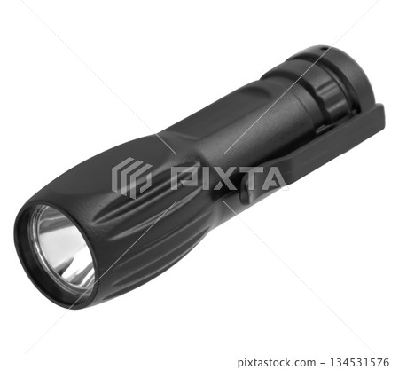 LED camping flashlight, on a white background in insulation LED camping flashlight, on a white background in insulation 134531576