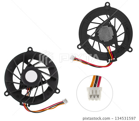 Fan, active cooling, laptop part, on white background in insulation Fan, active cooling, laptop part, on white background in insulation 134531597