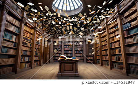 old books in library 134531947